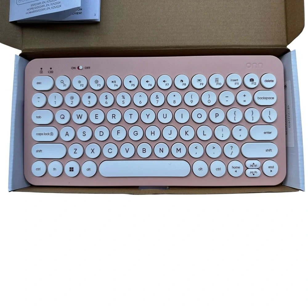 onn. Compact Wireless Keyboard Retro Style Round‎ Keycaps 78 Keys Pink